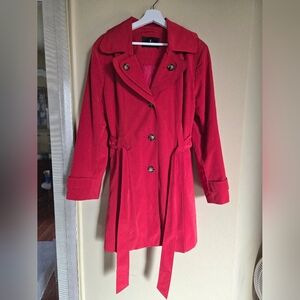 London Fog Red Trench Coat Rain Hooded Classic Timeless
